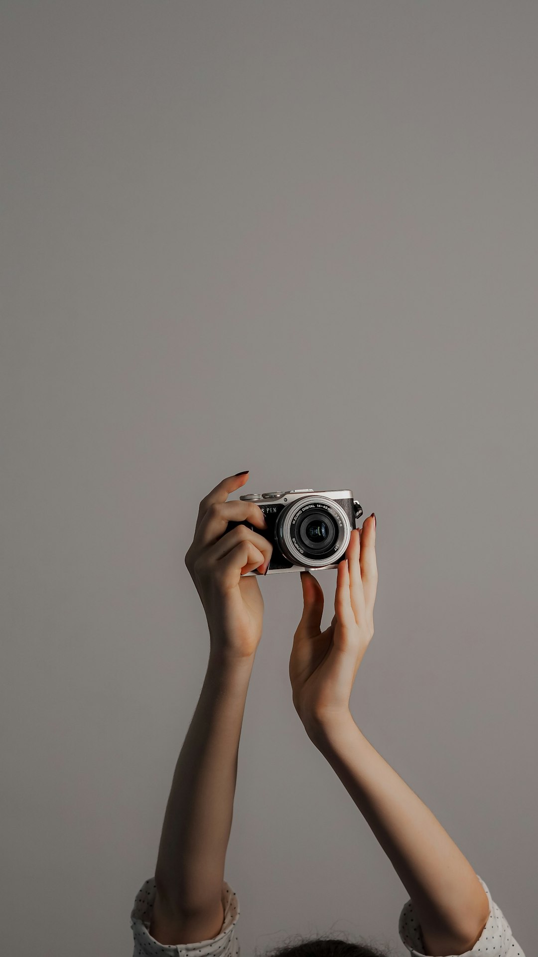 person holding silver and black camera