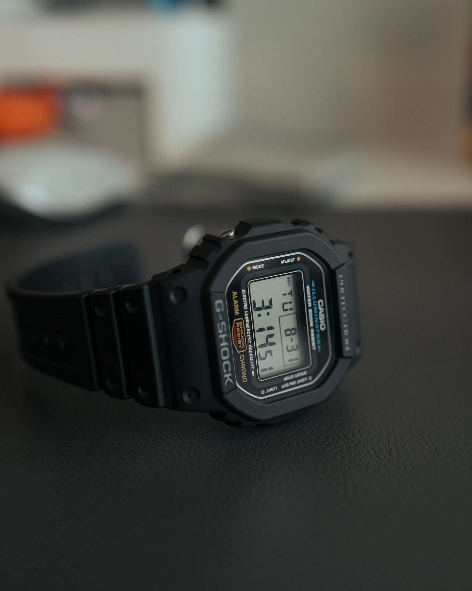 Casio G-Shock DW-5600 square on desk