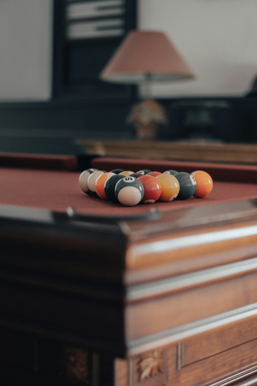 billiard balls on billiard table