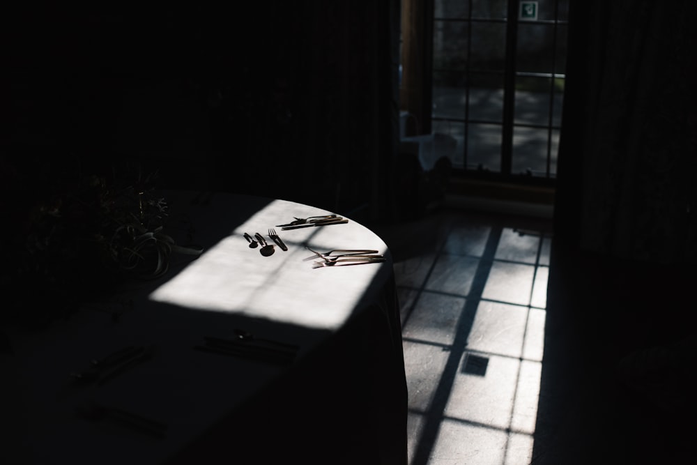 white table cloth on table