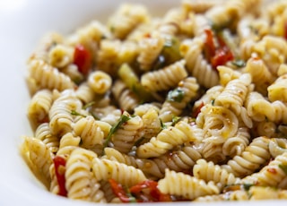 pasta dish on white ceramic bowl