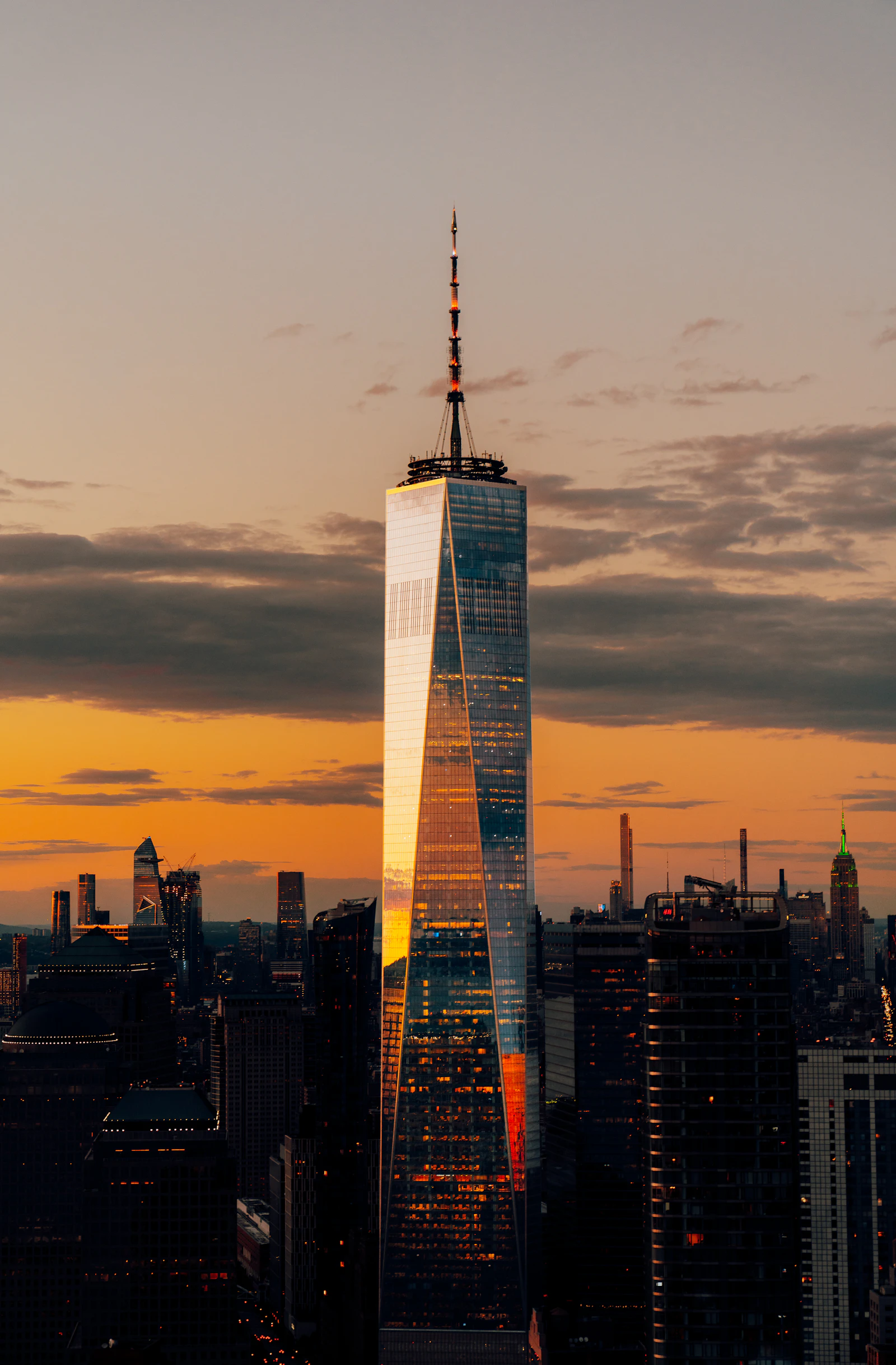 High-rise tower at sunset