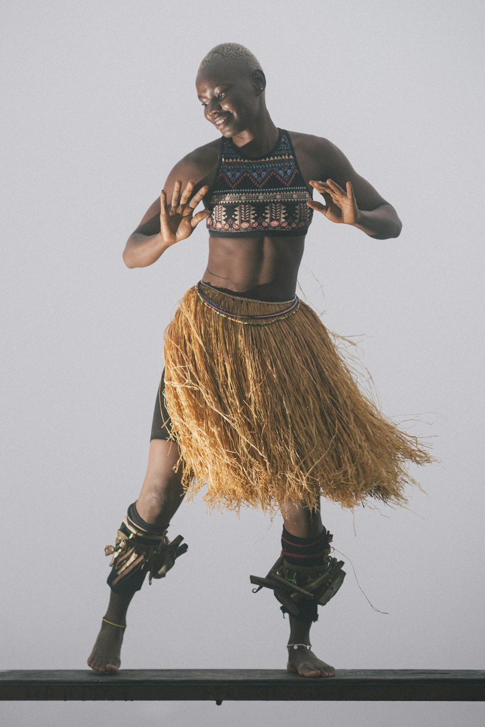 woman in black and brown dress