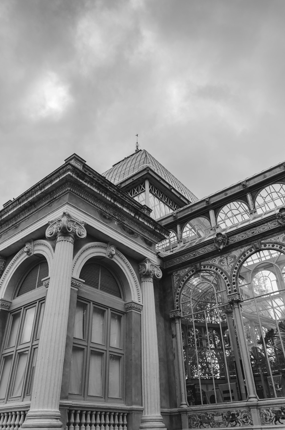 grayscale photo of concrete building