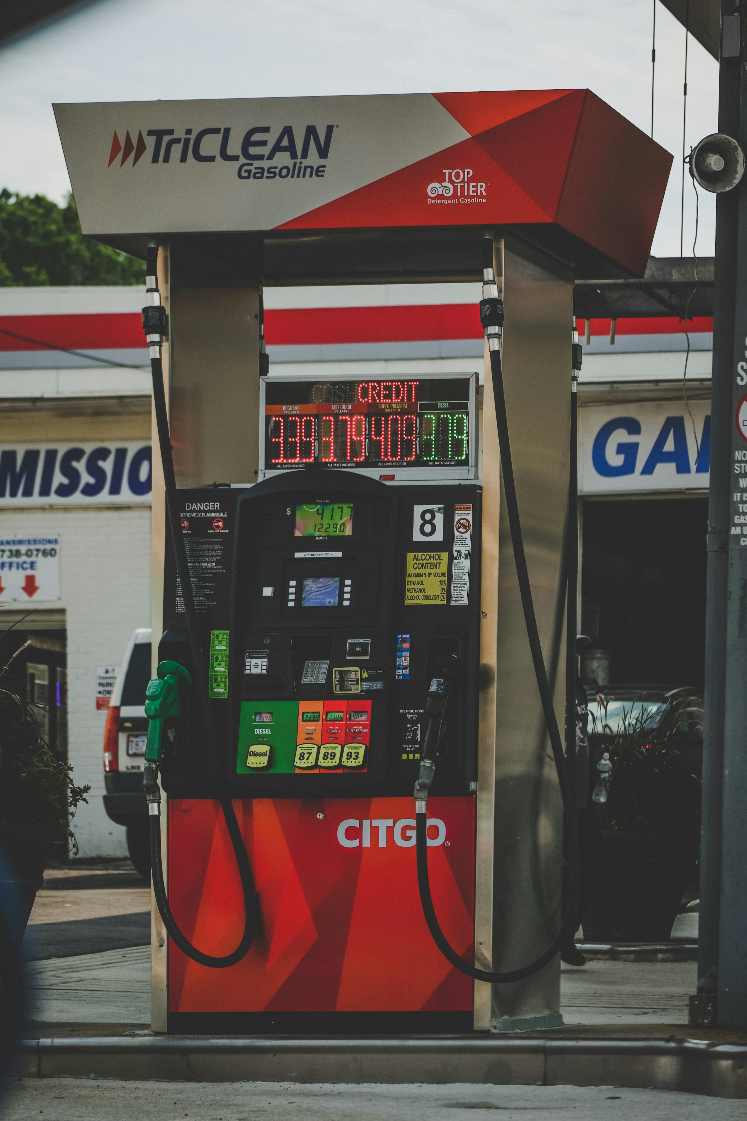 red and black gas pump
