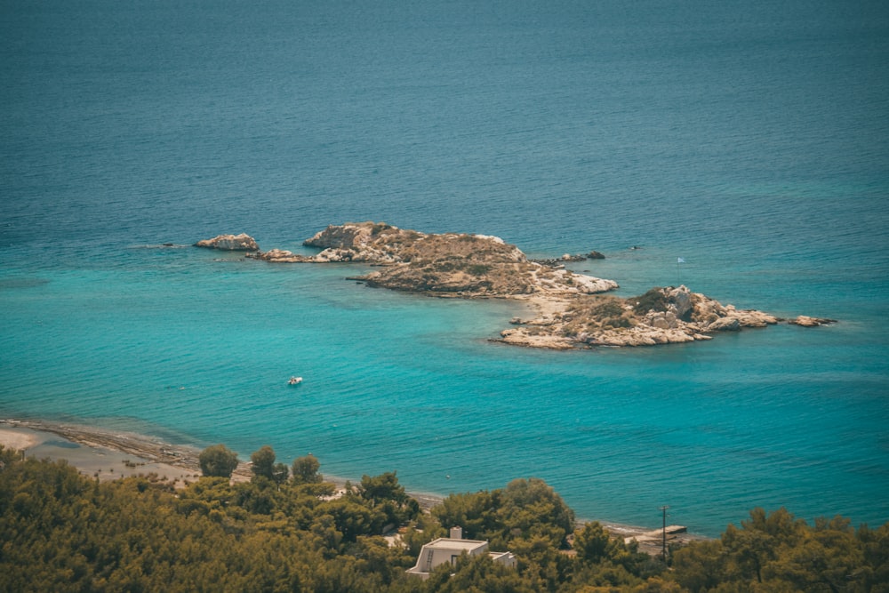 aerial view of green trees and blue sea during daytime