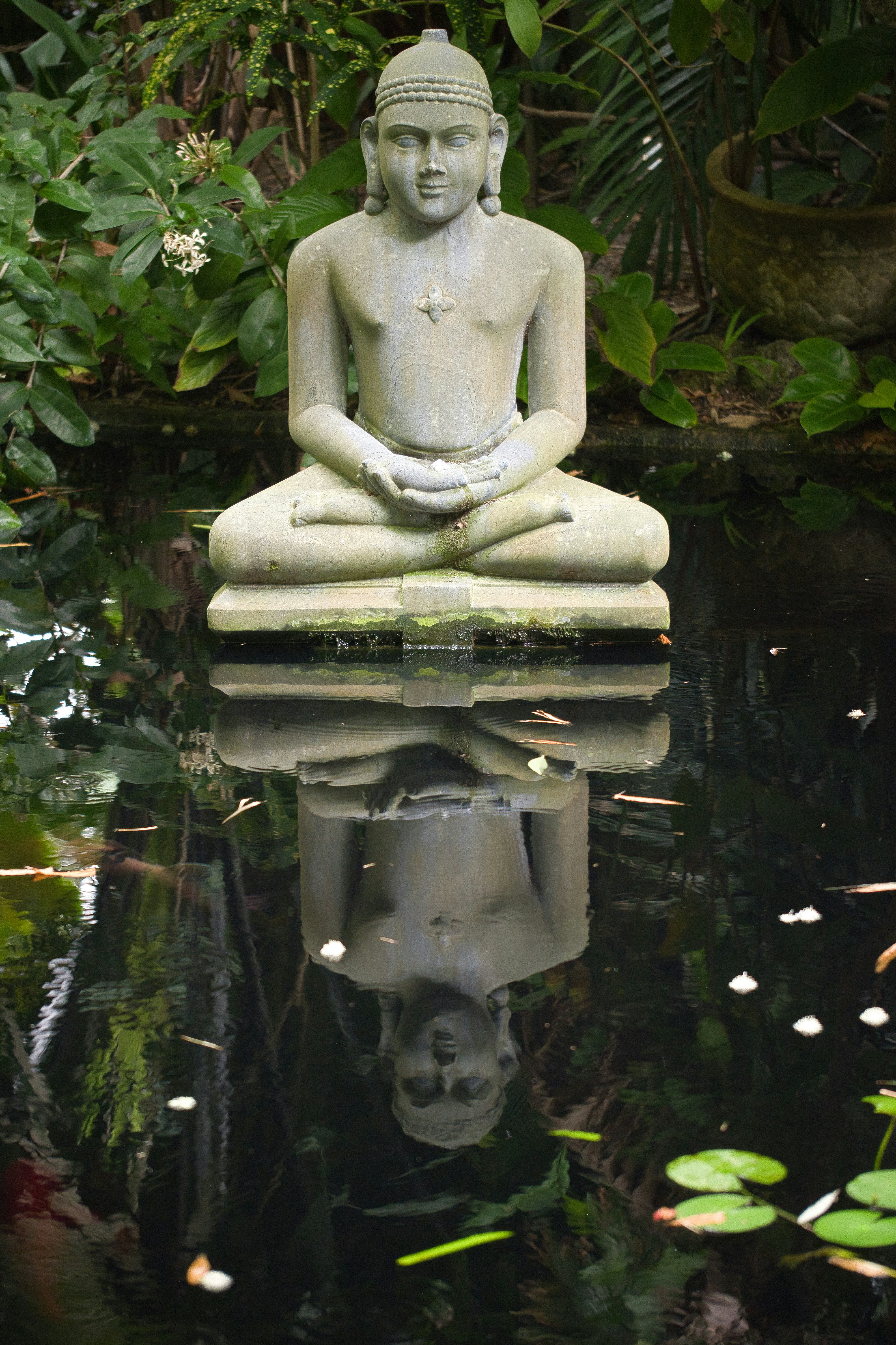 Person meditating in a serene, natural setting
