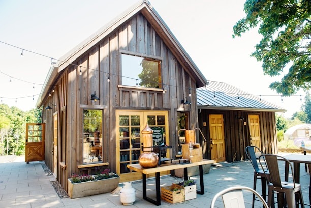 brown wooden house with brown wooden door