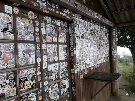 Close-up of vibrant custom stickers and decals arranged artistically on a wooden table.