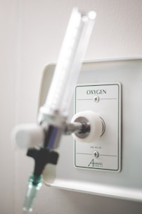 Detailed view of a medical gas pipeline installation within a hospital setting.
