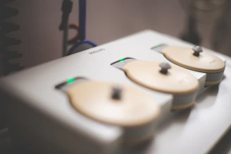 white and yellow electronic device