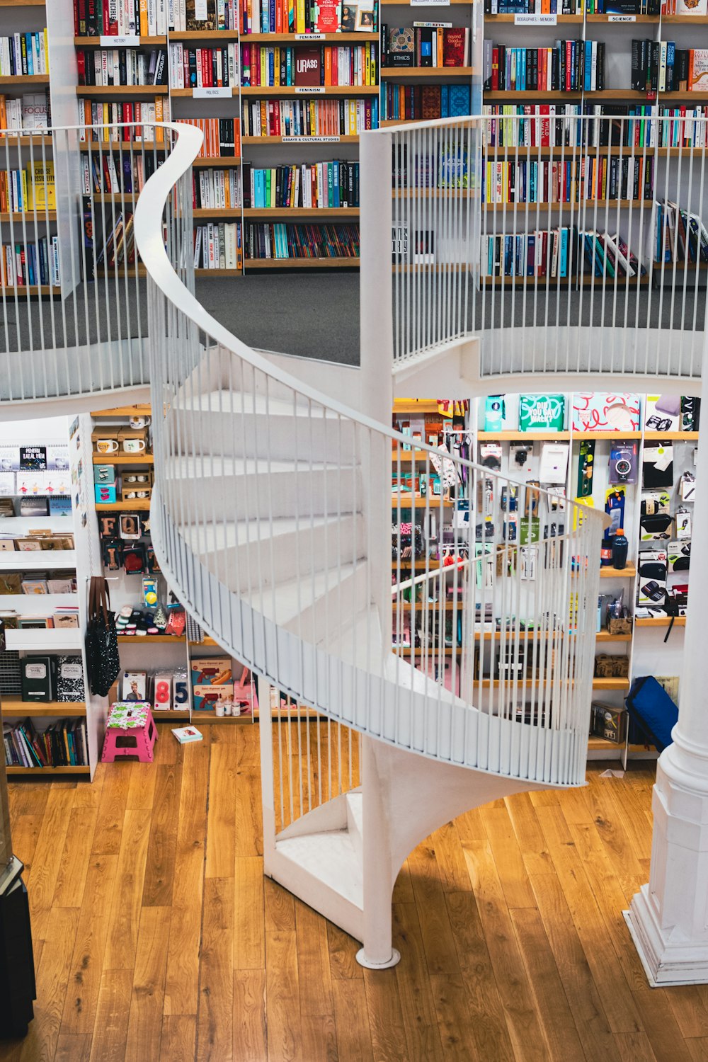 white spiral staircase inside building