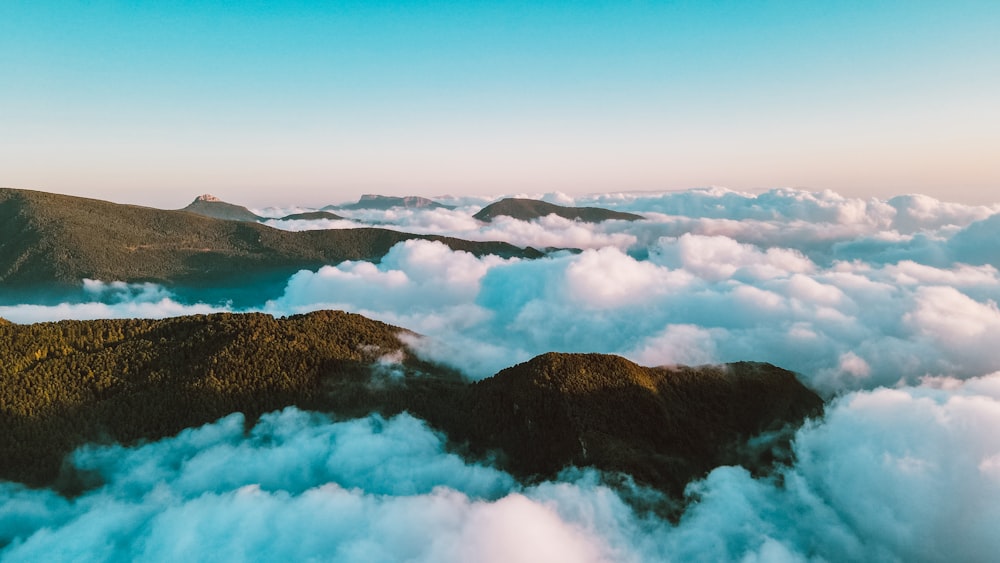 aerial view of mountains and clouds