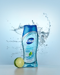blue and white plastic bottle