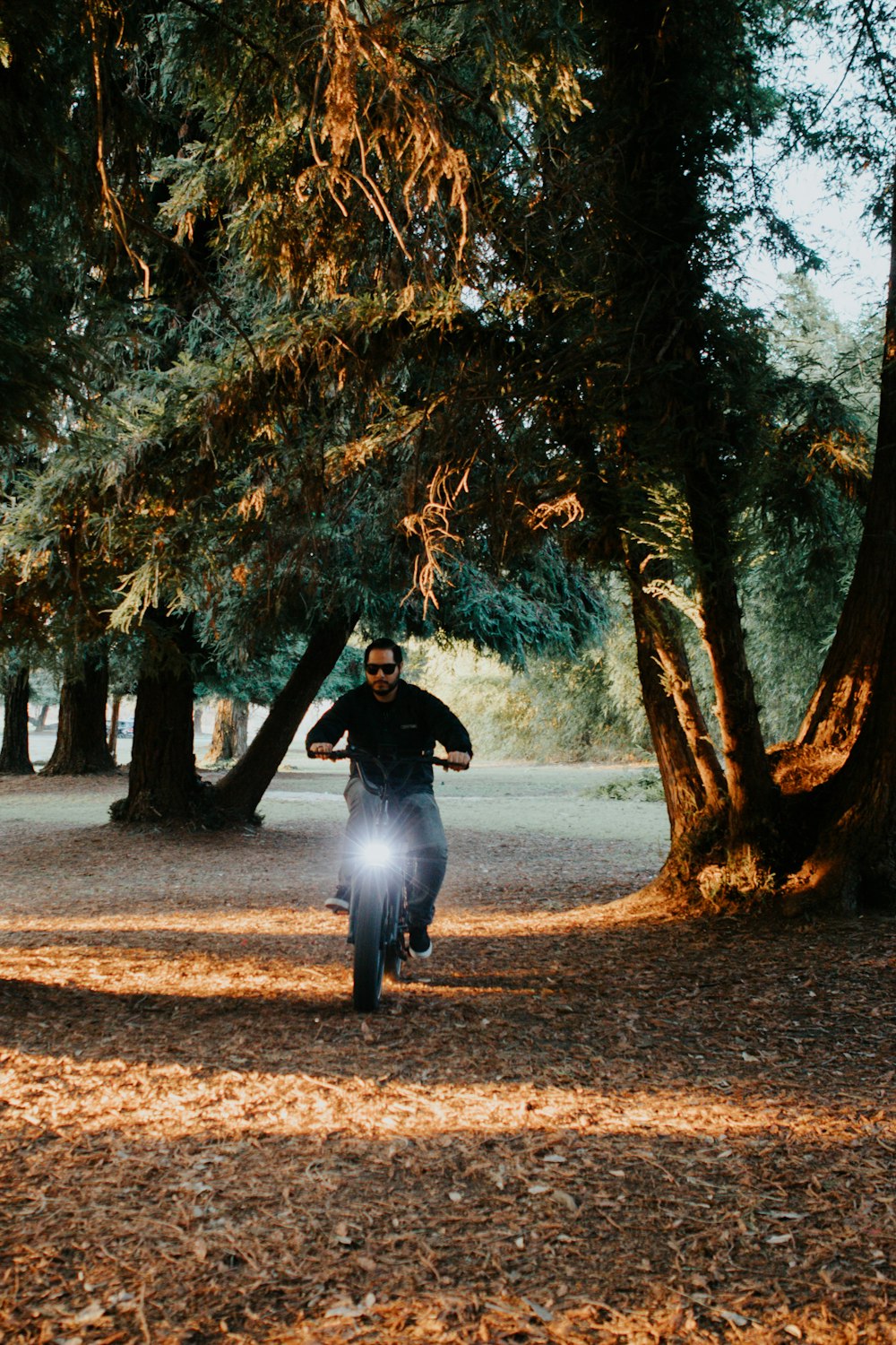 man in black jacket and black pants walking on brown dirt road between trees during daytime