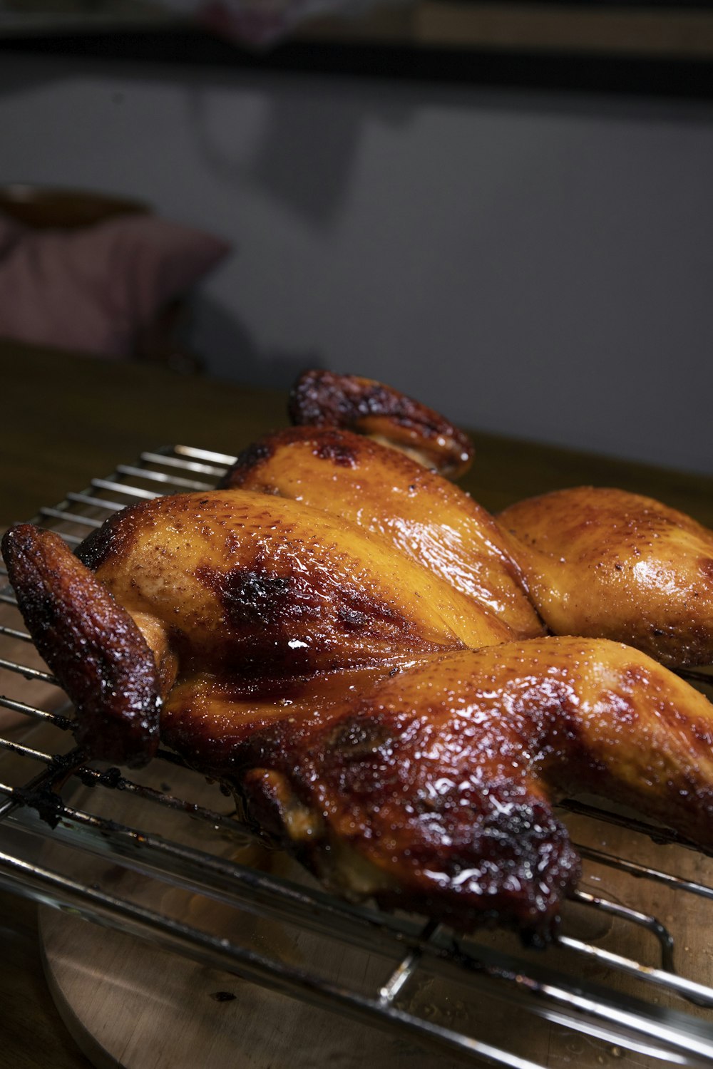 roasted chicken on black metal grill