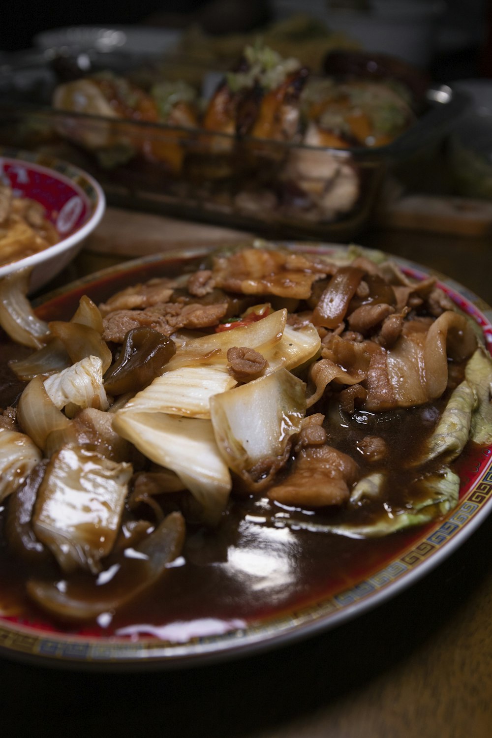 cooked food on round brown ceramic plate