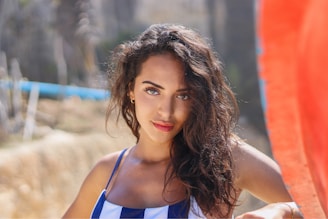woman in blue tank top