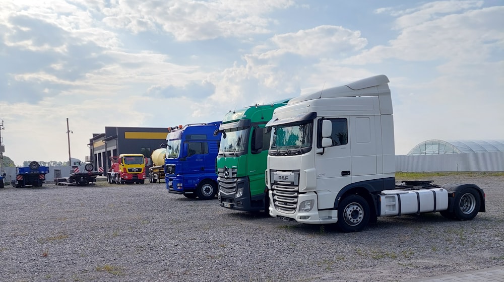 white and green truck on gray asphalt road during daytime