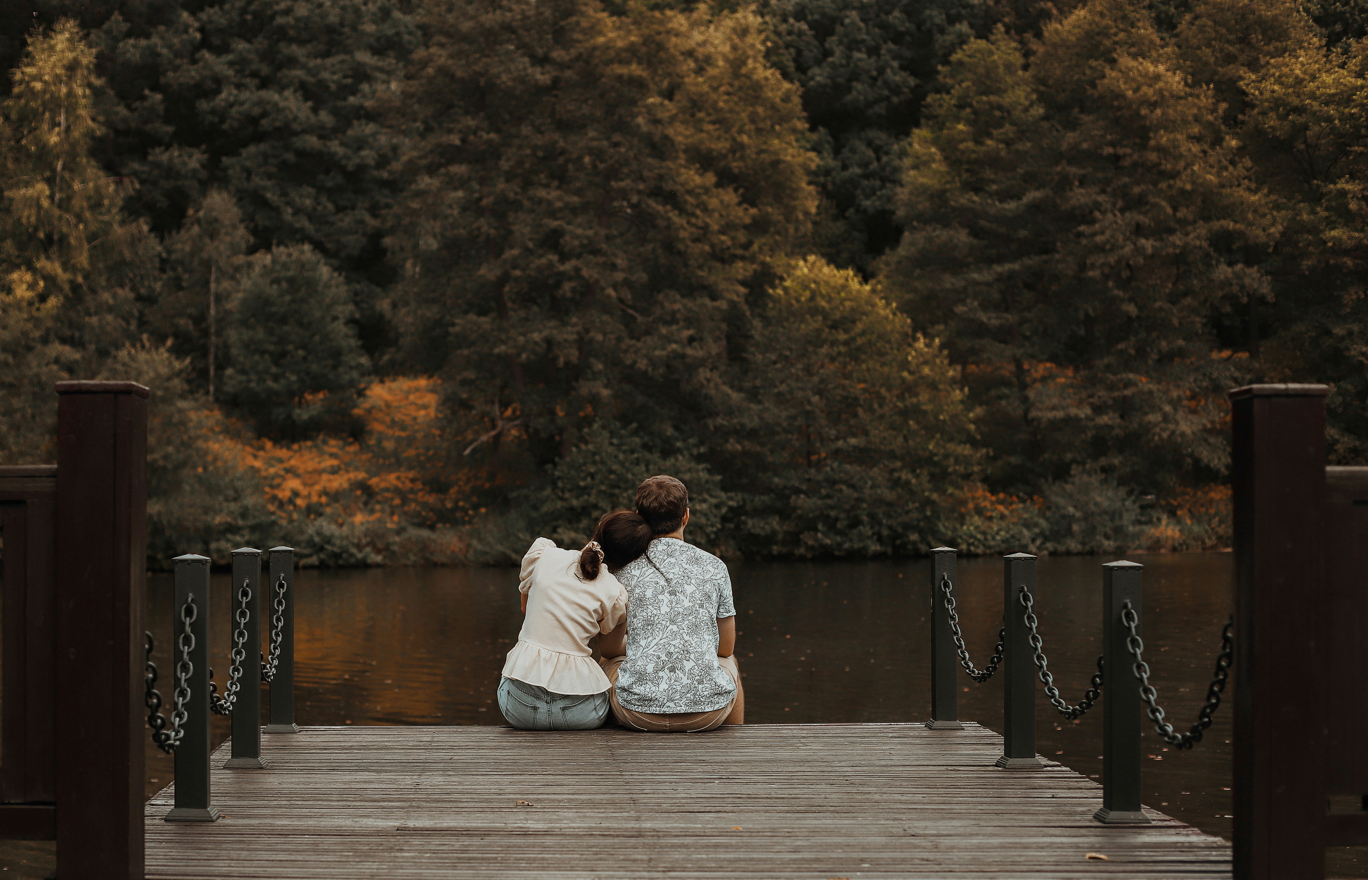 Romantic couple by lake