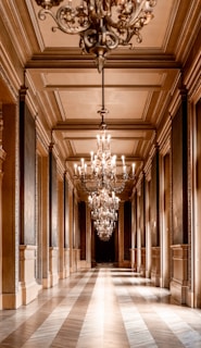 white and brown hallway with white ceiling