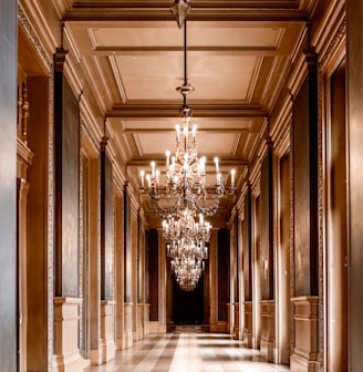 white and brown hallway with white ceiling