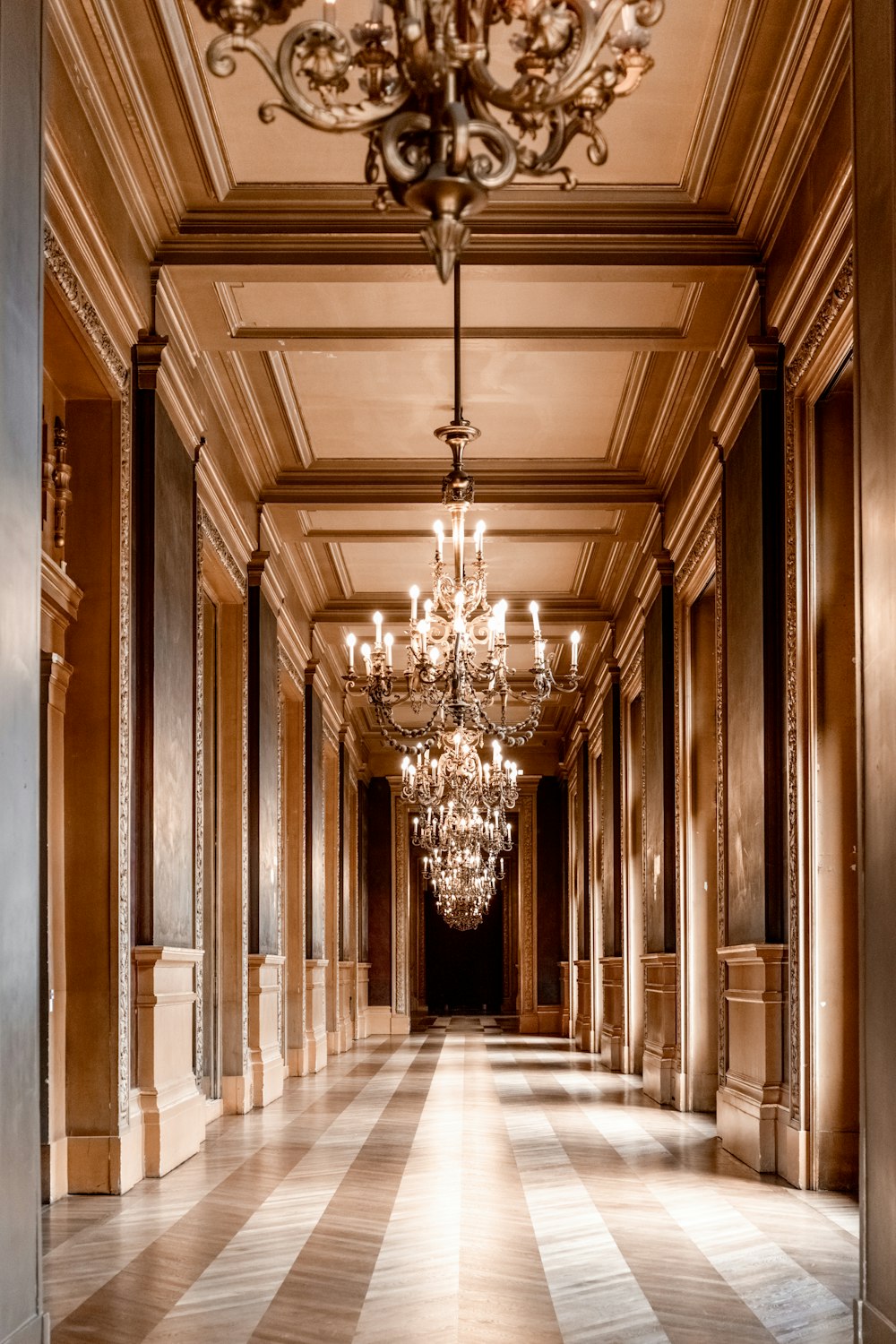 white and brown hallway with white ceiling