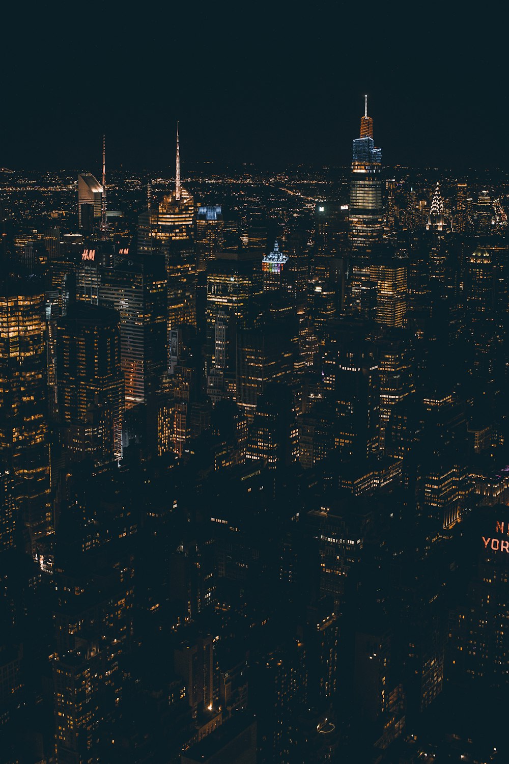 aerial view of city buildings during night time