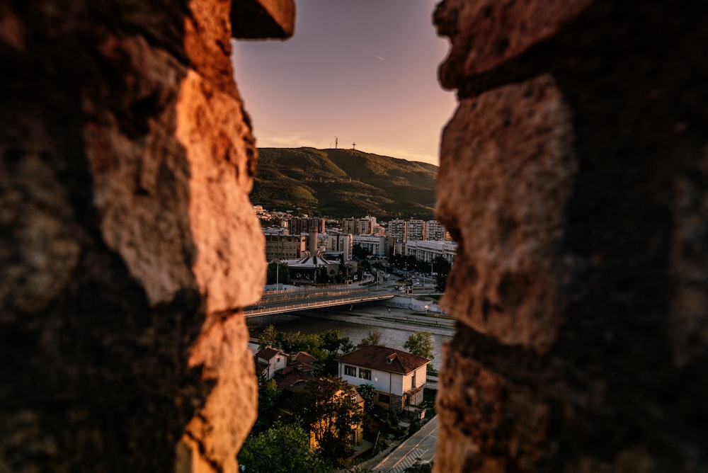 a view of a city through a window