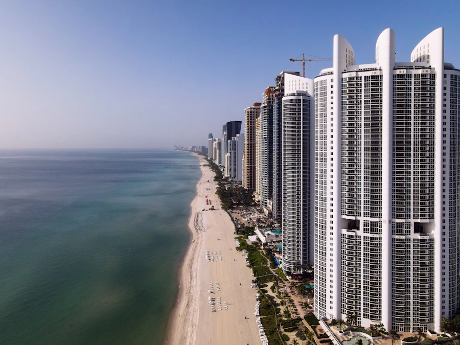 Oceanfront towers in Sunny Isles Beach from above