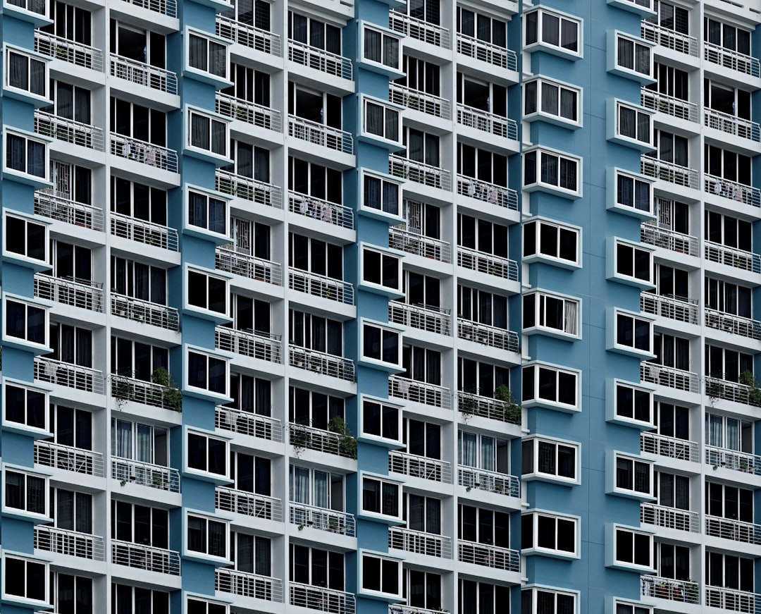 white and blue concrete building