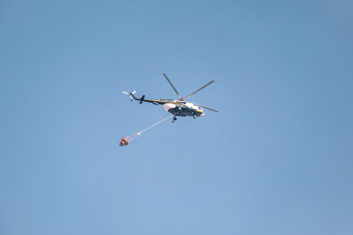 Helicopter flying over mountains in Mexico