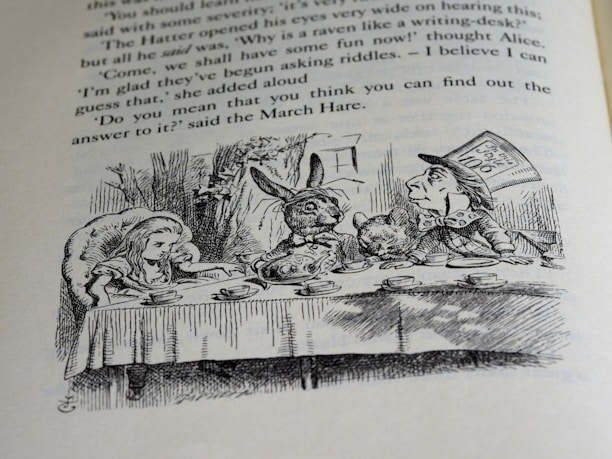 A vibrant digital illustration showing classic literary characters chatting on a smartphone screen.