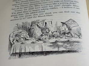 A whimsical illustration of characters from beloved books.