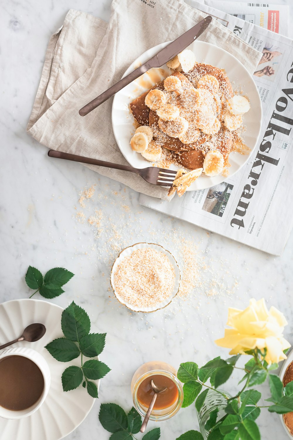 white ceramic plate with brown bread