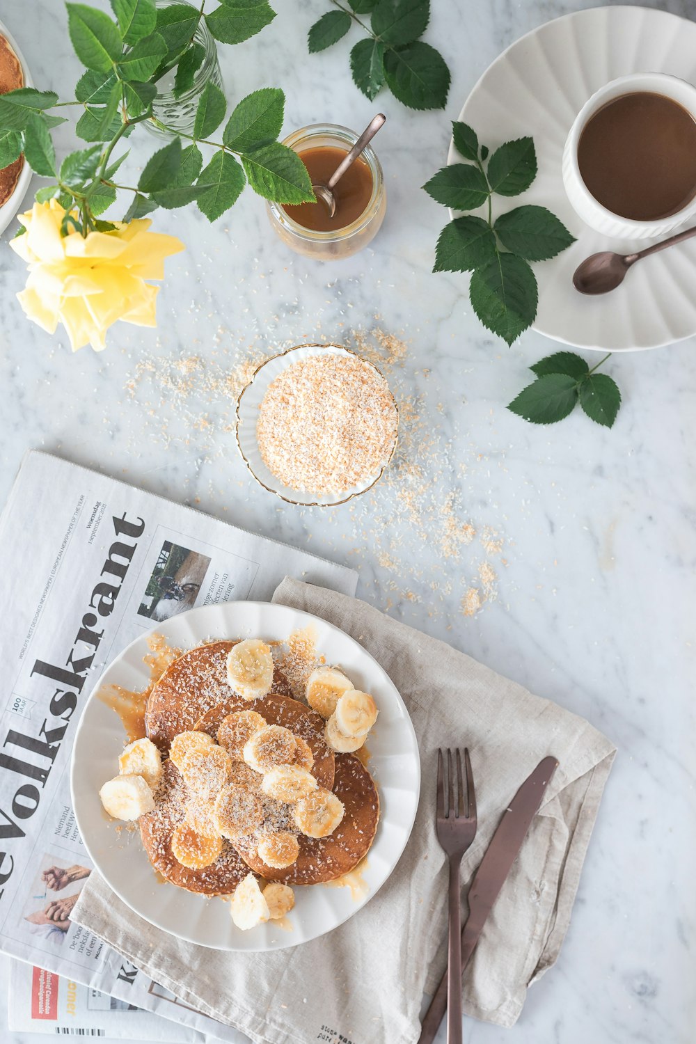 brown and white round food on white ceramic plate