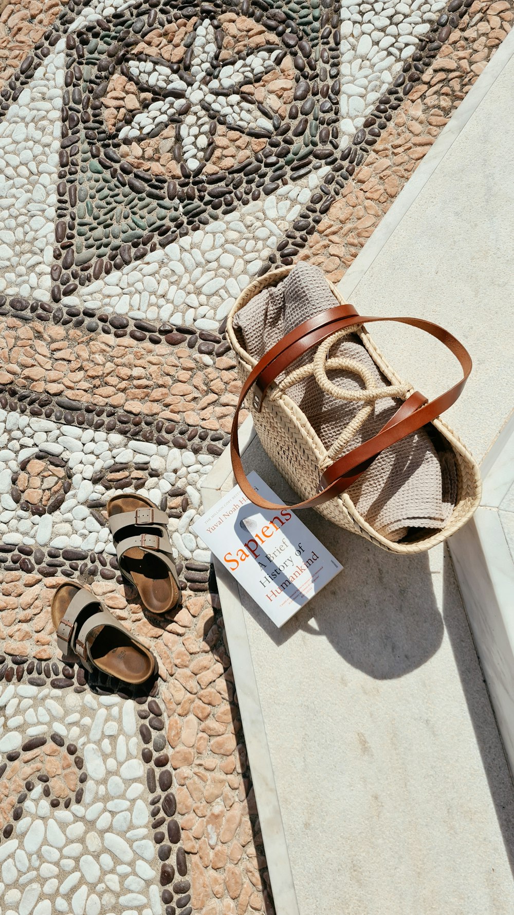 brown and beige leather sandals
