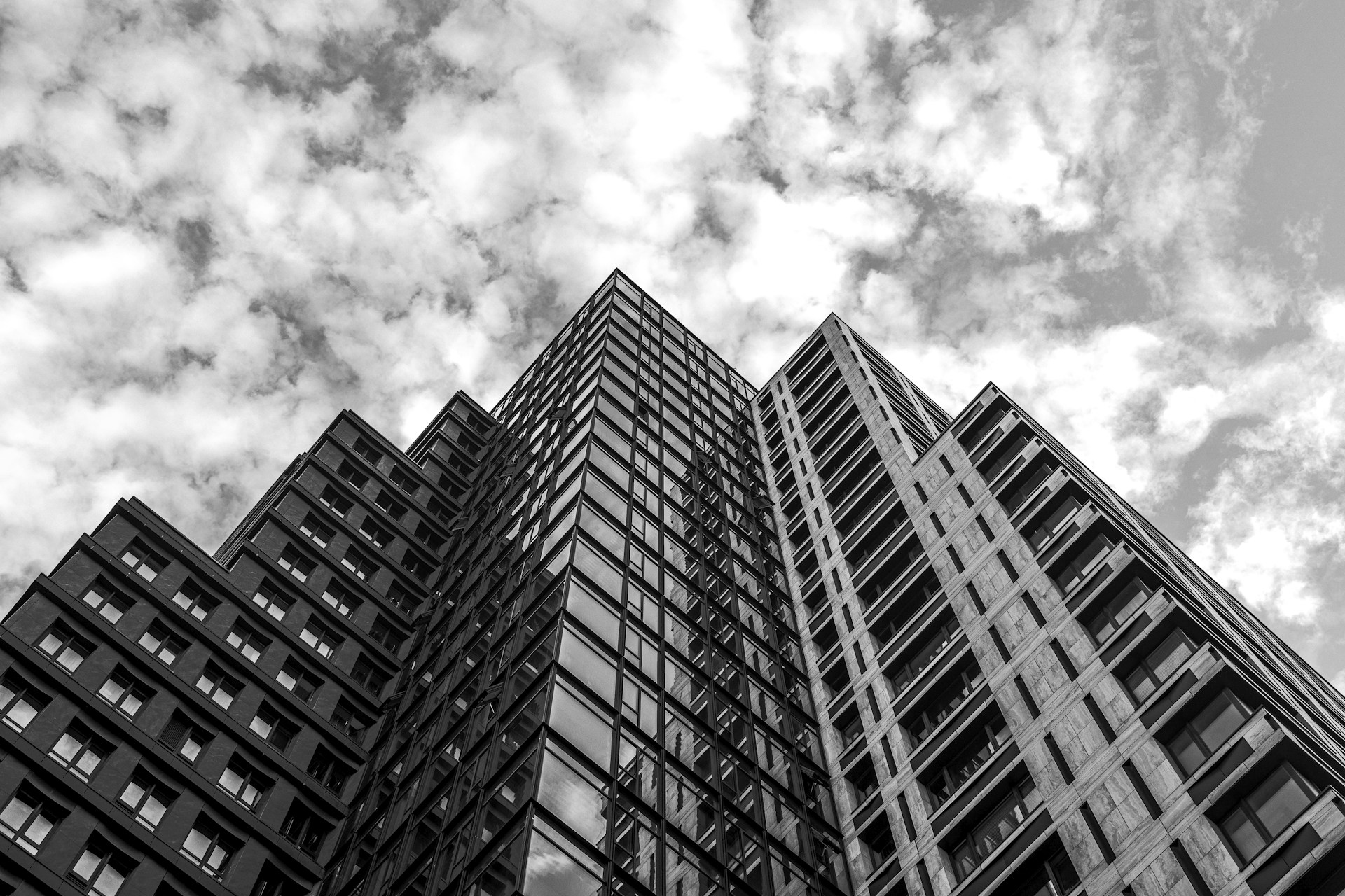 grayscale photo of high rise building