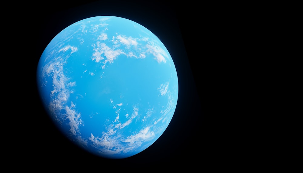 Un primer plano de un planeta azul con nubes
