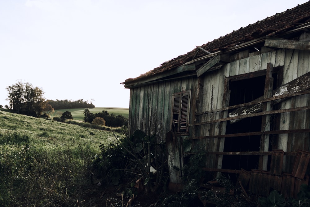 brown wooden house on green grass field during daytime