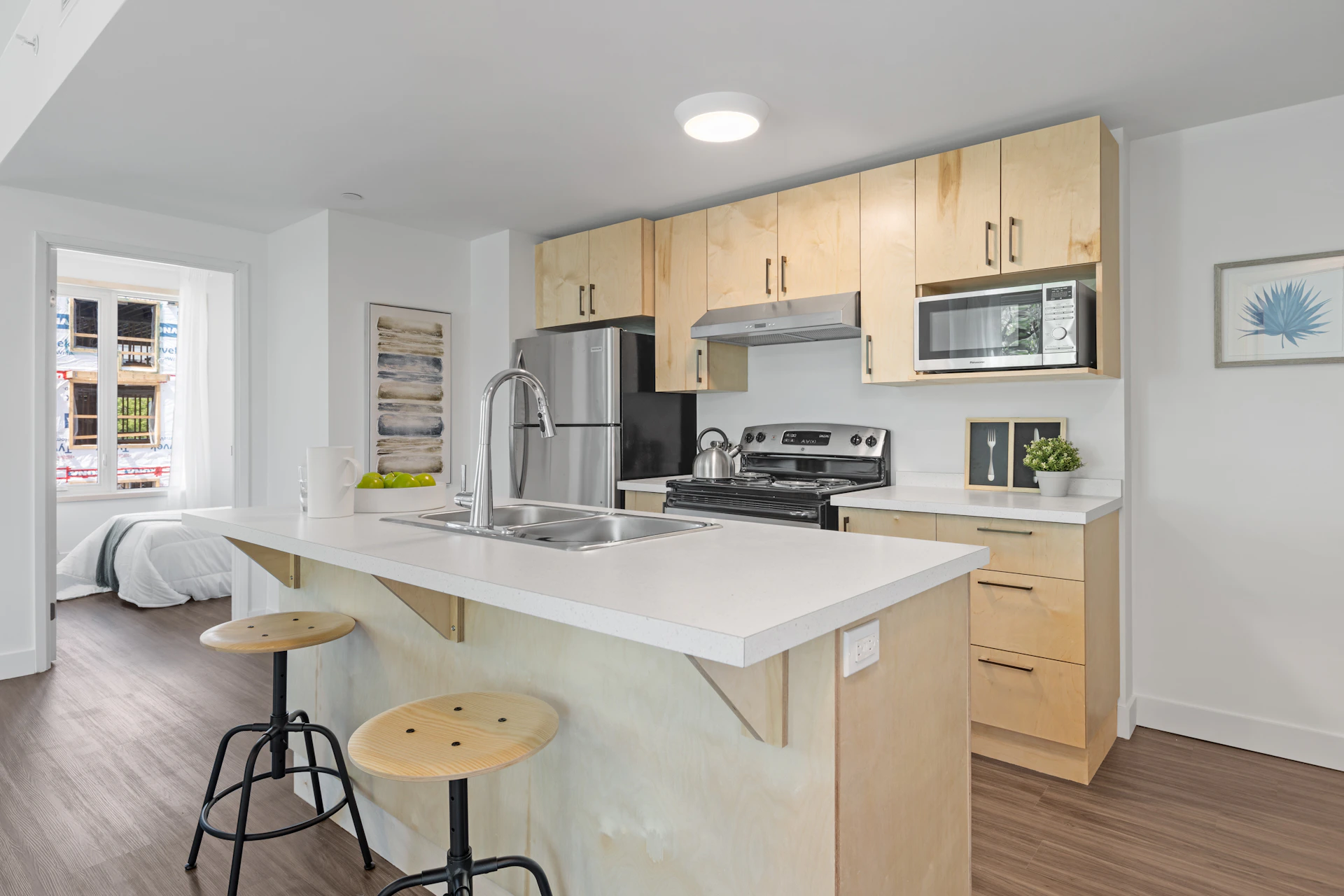 white and black kitchen counter
