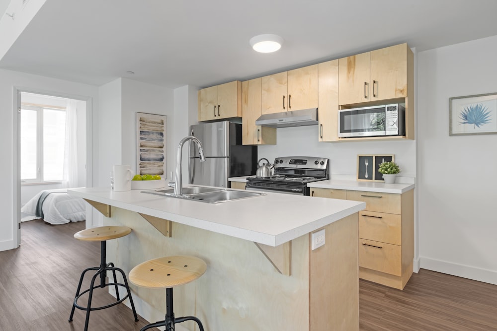 white and black kitchen counter