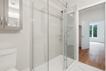 clear glass door with white frame