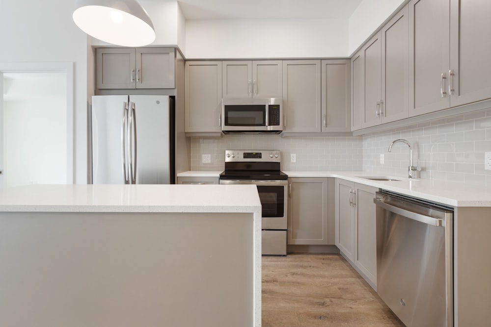 white and silver kitchen counter