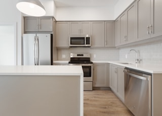 white and silver kitchen counter