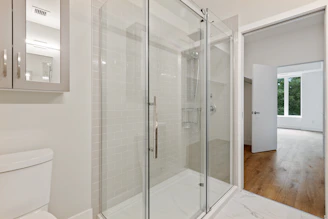 clear glass door with white steel frame