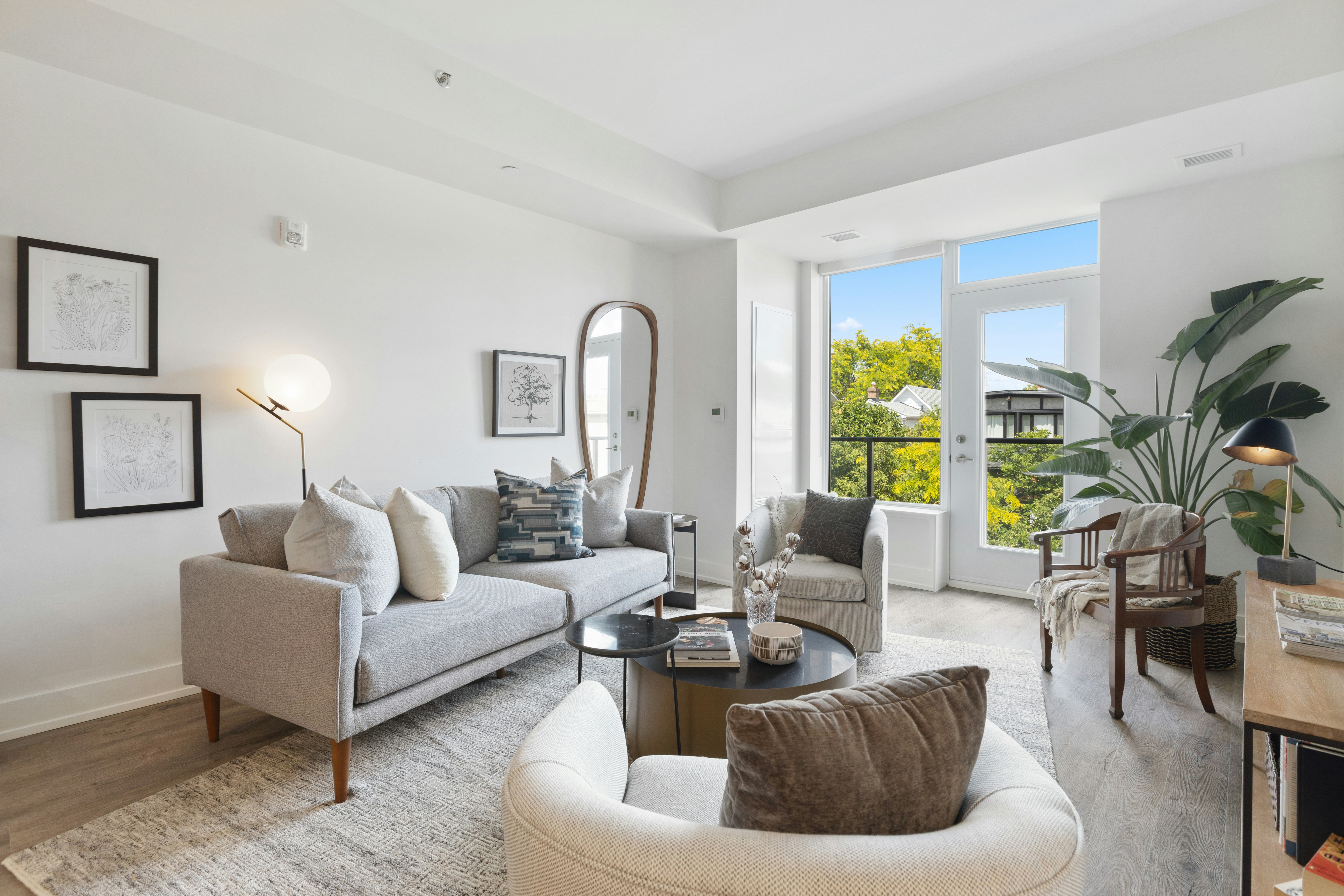 white and brown living room set
