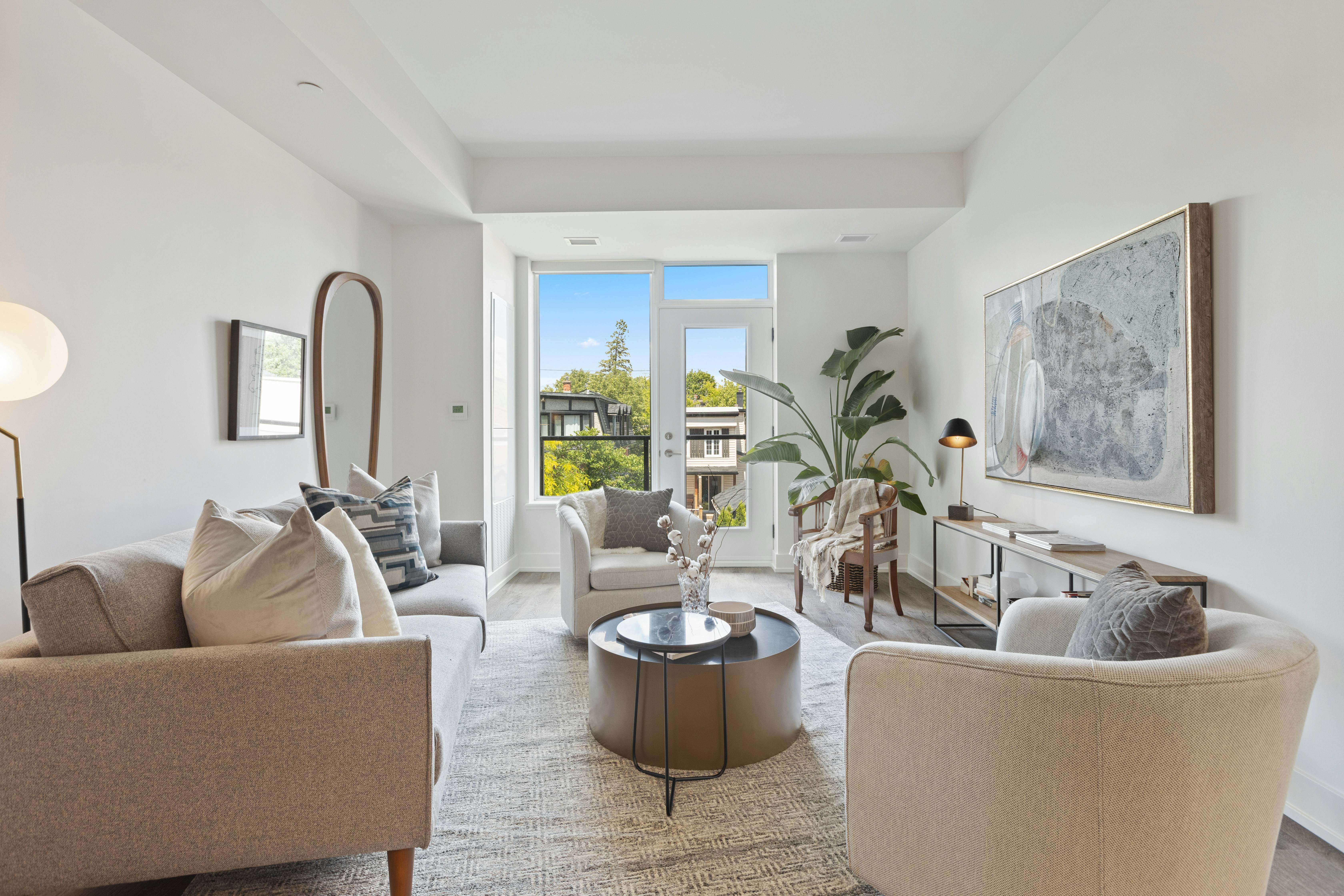 white and brown living room set