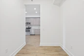 A sleek kitchen area with clean lines and essential appliances.