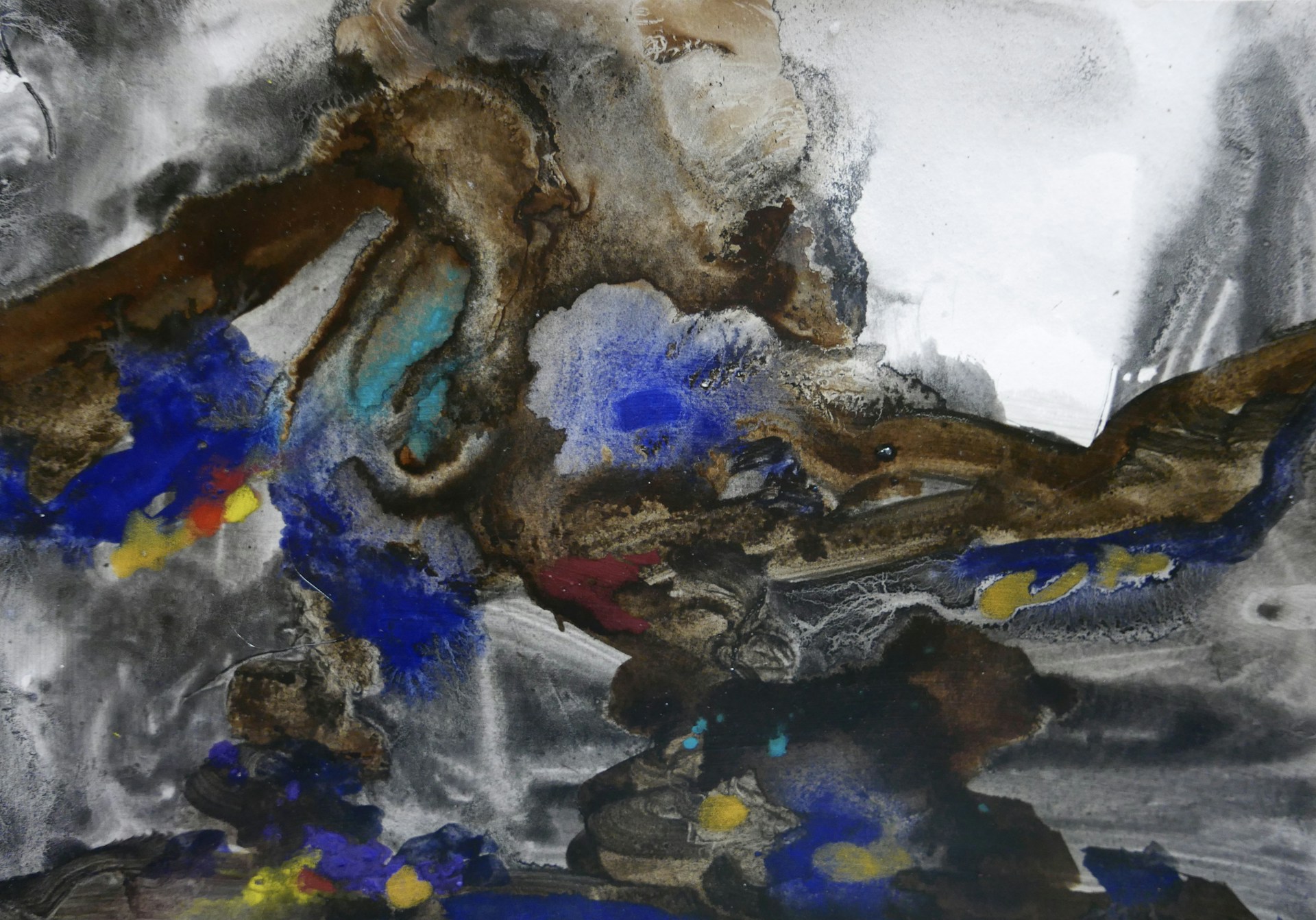 An elegant canvas featuring expressive swirls of muted colors, capturing emotional depth through subtle contrasts.